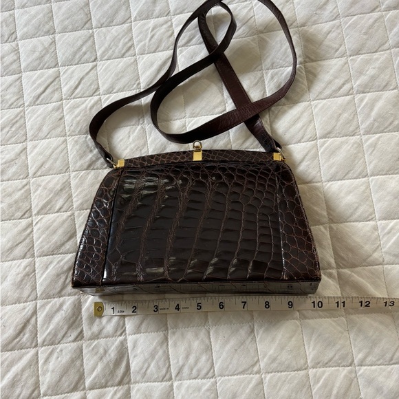 Elegant Vintage Dofan Brown Crocodile-Embossed Women's Bag Long strap - Picture 1 of 14